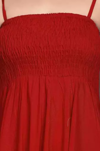 red solid fit and flare maxi dress for day and evening wear