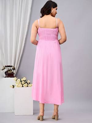 baby pink solid fit and flare maxi dress for casual styling 2