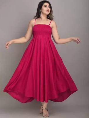 magenta solid fit and flare maxi dress with comfortable fit 4
