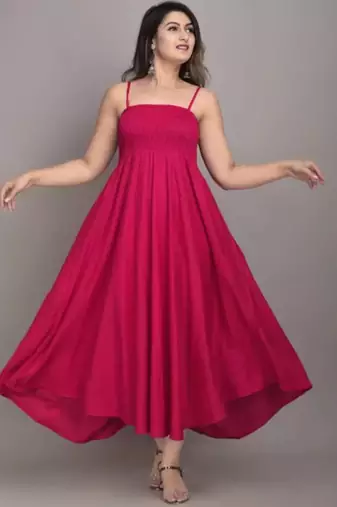 magenta solid fit and flare maxi dress with comfortable fit