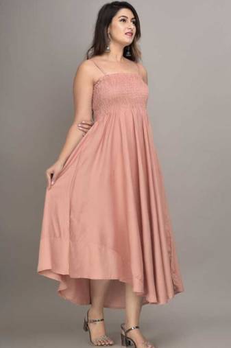 peach solid fit and flare maxi dress with flowing silhouette