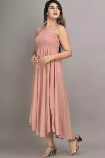 peach solid fit and flare maxi dress with flowing silhouette