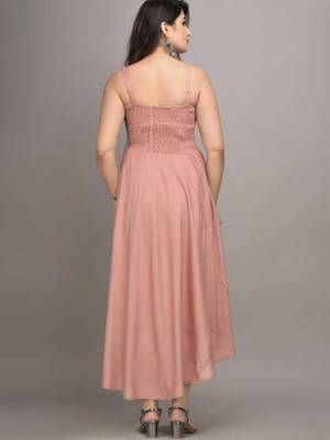 peach solid fit and flare maxi dress with flowing silhouette 3