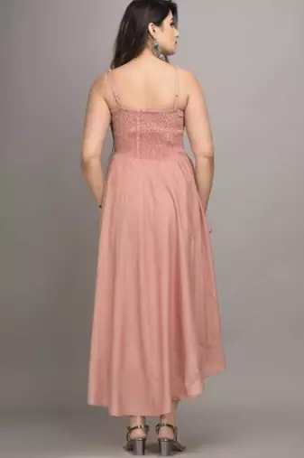 peach solid fit and flare maxi dress with flowing silhouette