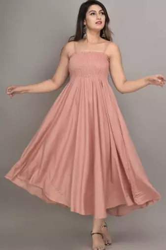 peach solid fit and flare maxi dress with flowing silhouette