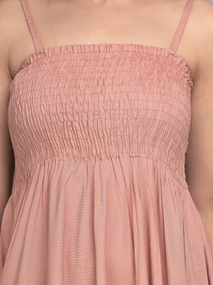 peach solid fit and flare maxi dress with flowing silhouette 5