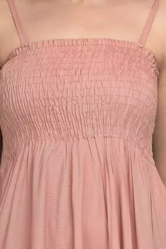 peach solid fit and flare maxi dress with flowing silhouette