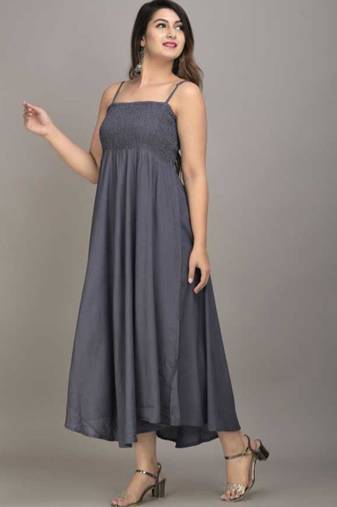 grey solid fit and flare maxi dress with shoulder straps