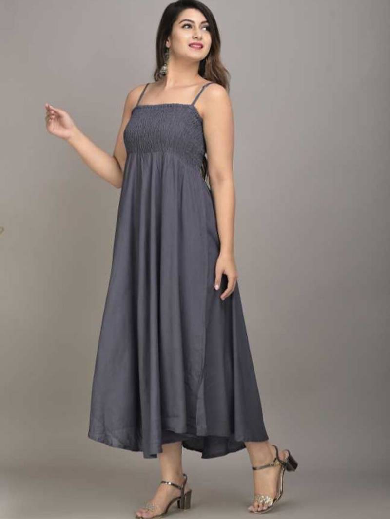 grey solid fit and flare maxi dress with shoulder straps