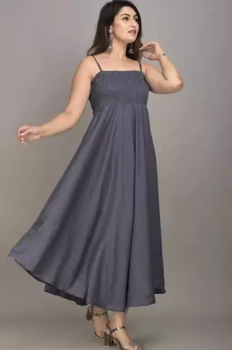 grey solid fit and flare maxi dress with shoulder straps