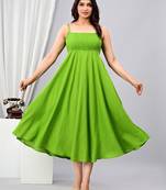 parrot green solid fit and flare maxi dress for casual wear