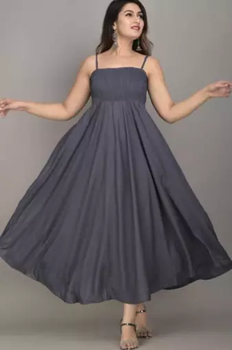 grey solid fit and flare maxi dress with shoulder straps