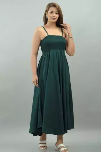 teal green solid fit and flare maxi dress with shoulder straps