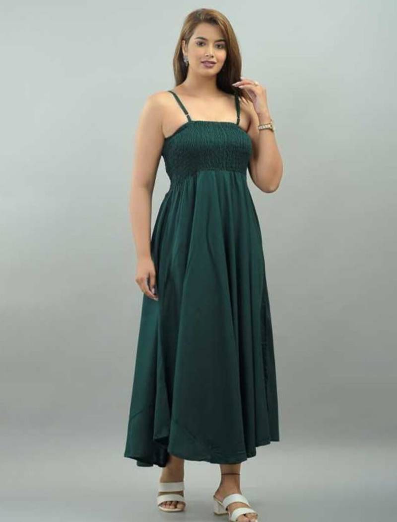 teal green solid fit and flare maxi dress with shoulder straps