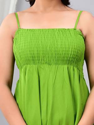 parrot green solid fit and flare maxi dress for casual wear 4