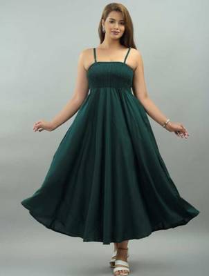 teal green solid fit and flare maxi dress with shoulder straps 2