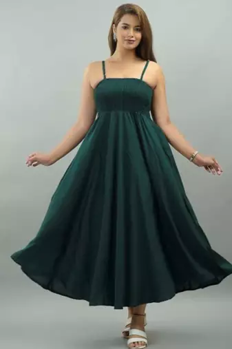 teal green solid fit and flare maxi dress with shoulder straps