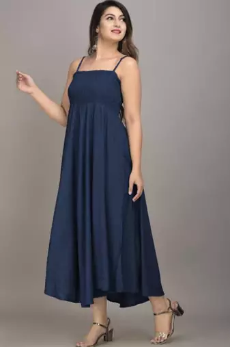 blue shoulder straps fit & flare midi dress