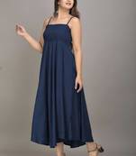 blue solid shoulder strap fit and flare maxi dress