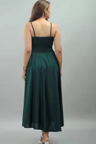 teal green solid fit and flare maxi dress with shoulder straps