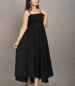 black solid fit and flare maxi dress with shoulder straps