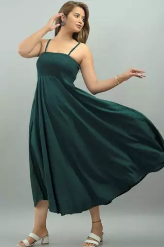 teal green solid fit and flare maxi dress with shoulder straps
