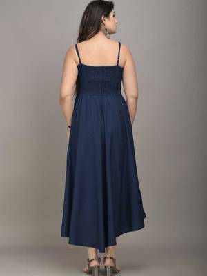 blue solid shoulder strap fit and flare maxi dress 4