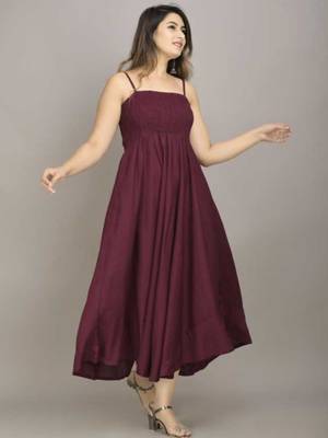 maroon solid fit and flare maxi dress for everyday wear 2