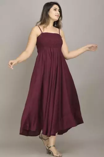 maroon solid fit and flare maxi dress for everyday wear