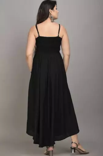 black solid fit and flare maxi dress with shoulder straps