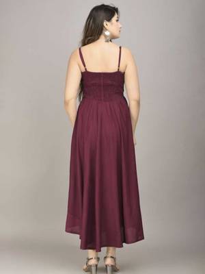maroon solid fit and flare maxi dress for everyday wear 3