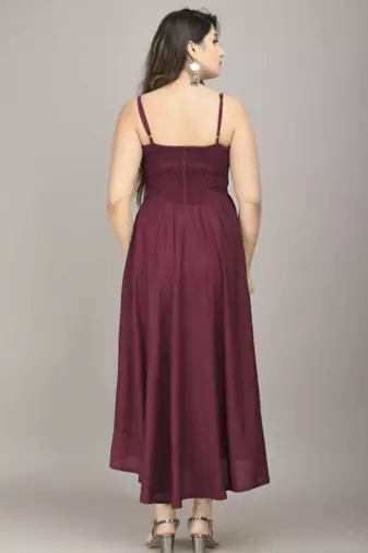 maroon solid fit and flare maxi dress for everyday wear