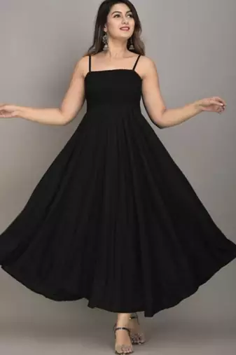 black solid fit and flare maxi dress with shoulder straps