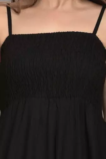 black solid fit and flare maxi dress with shoulder straps