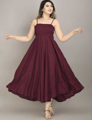maroon solid fit and flare maxi dress for everyday wear 4