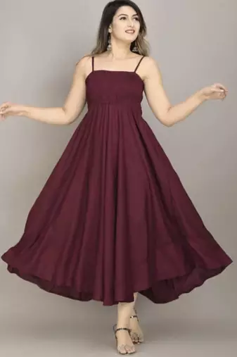 maroon solid fit and flare maxi dress for everyday wear