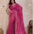 pink metallic velvet satin saree with cutdana, beads & zari work in emerald teal
