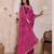 pink metallic velvet satin saree with cutdana, beads & zari work in emerald teal