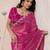 pink metallic velvet satin saree with cutdana, beads & zari work in emerald teal