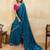 teal bule metallic velvet satin saree with cutdana, beads & zari work in emerald teal