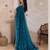 teal bule metallic velvet satin saree with cutdana, beads & zari work in emerald teal