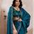 teal bule metallic velvet satin saree with cutdana, beads & zari work in emerald teal