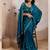 teal bule metallic velvet satin saree with cutdana, beads & zari work in emerald teal