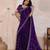 dark purple metallic velvet satin saree with cutdana, beads & zari work in emerald teal