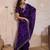 dark purple metallic velvet satin saree with cutdana, beads & zari work in emerald teal