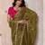 mehendi metallic velvet satin saree with cutdana, beads & zari work in emerald teal