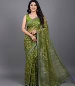 Green embroidered georgette saree