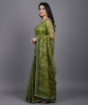 Green embroidered georgette saree 2
