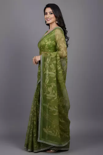 Green embroidered georgette saree