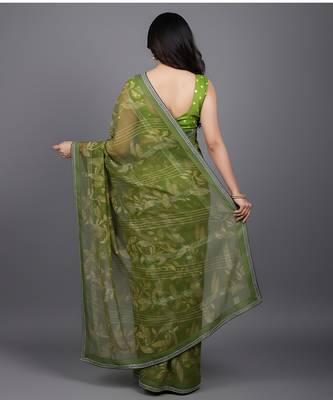 Green embroidered georgette saree 3